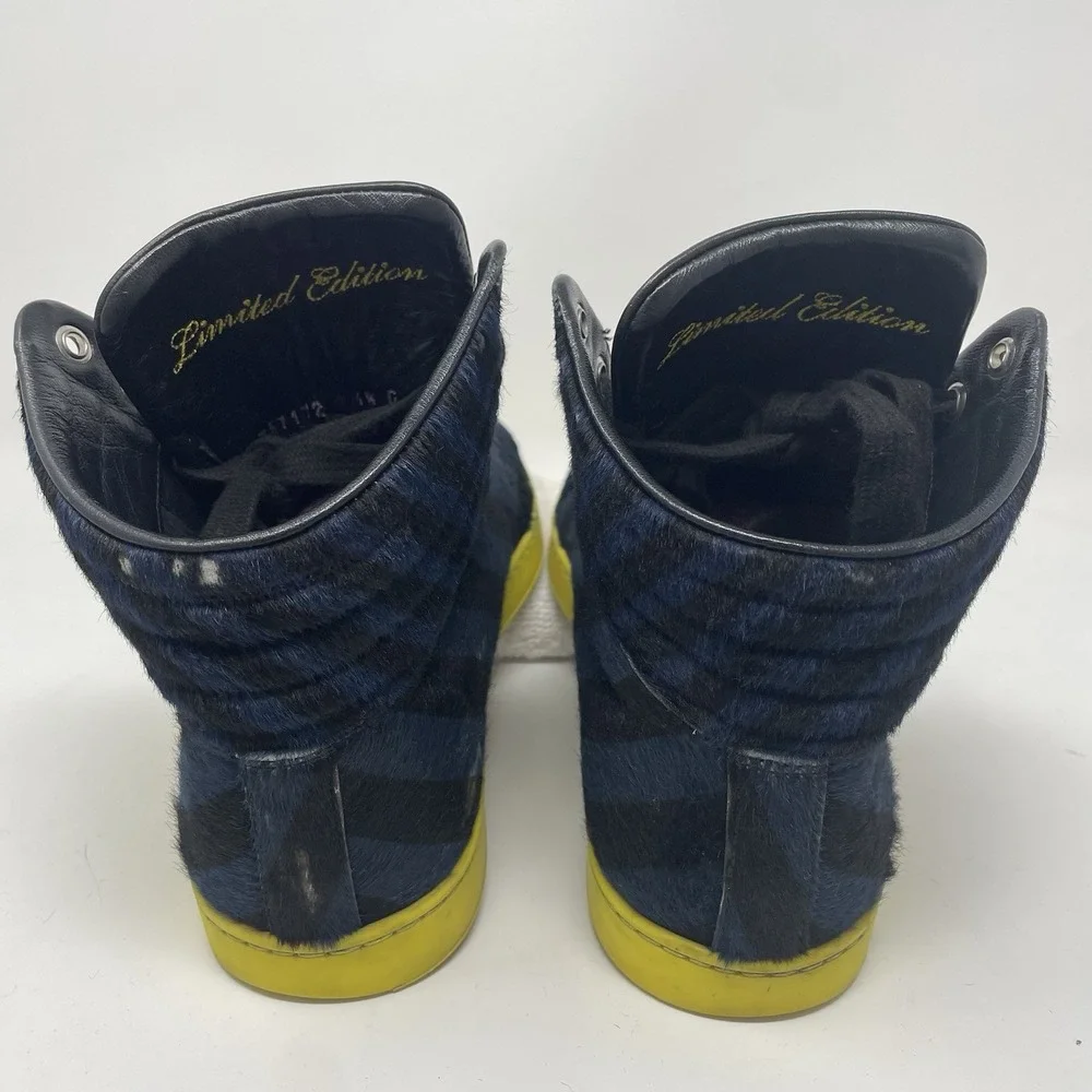 Gucci Mens Blue Black Calf Hair Leather High Top Limited Shoe Sneaker UK6.5 US 7